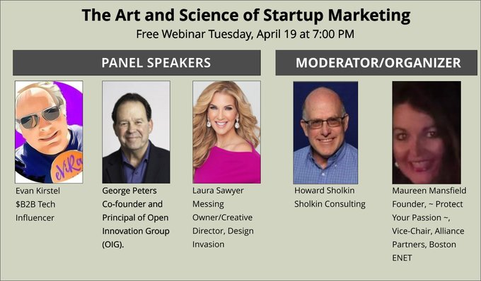 BostonENET's tweet photo. Join expert panelists for "The Art and Science of #Startup #Marketing" and #networking with #entrepreneurs, #founders, #startups, and #investors on Tues April 19, 7pm ET! RSVP @BostonENET https://t.co/ixgR6ZJkmZ #free #webinar #tech #lifescience @eMinutePitch #PITCH3116 #ENET3116 https://t.co/E7tfTDUI13