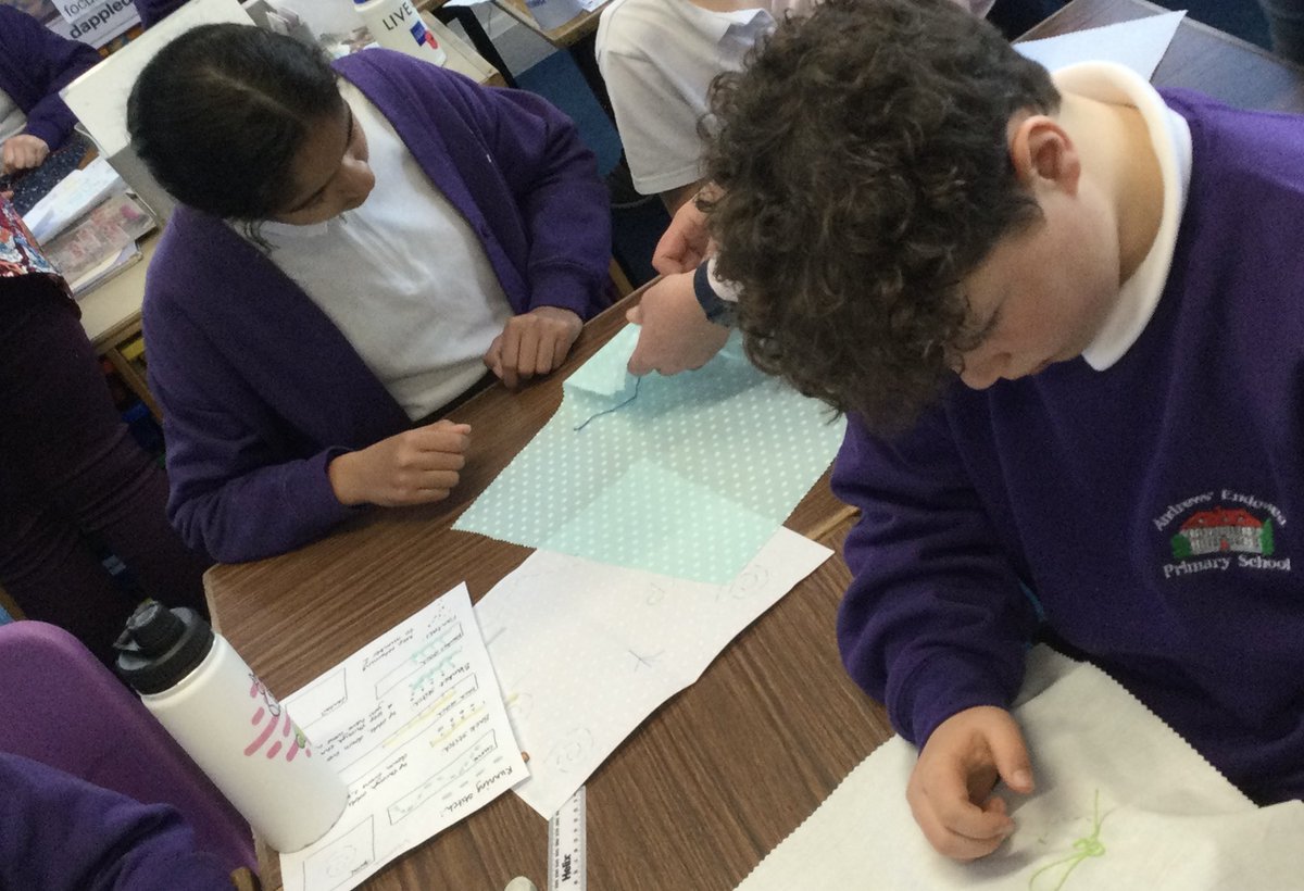 AndrewsSchool1's tweet photo. Our Year 5 children were busy this afternoon stitching their designs on their chosen fabrics after practicing the different stitches. Thank you to the team of helpers who shared their guidance. We appreciate your time. #stitchingtime https://t.co/CgQmuLsQzc