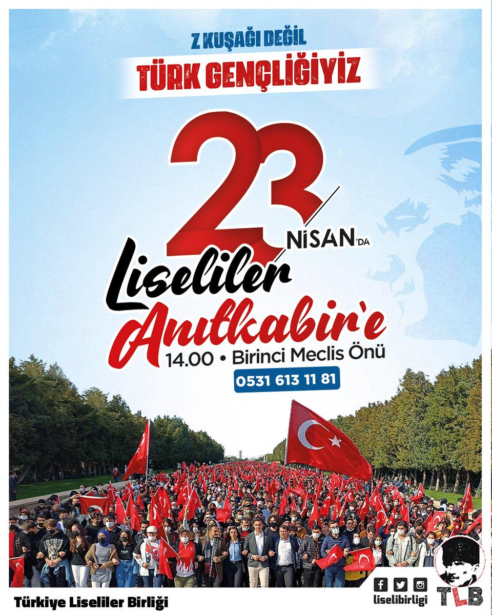 Z Kuşağı Değiliz Türk Gençliğiyiz! 🇹🇷

Türk Gençliği olarak 23 Nisan'da Anıtkabir'de buluşuyoruz. 

🔗 docs.google.com/forms/d/e/1FAI… 

#LiselilerGeliyor