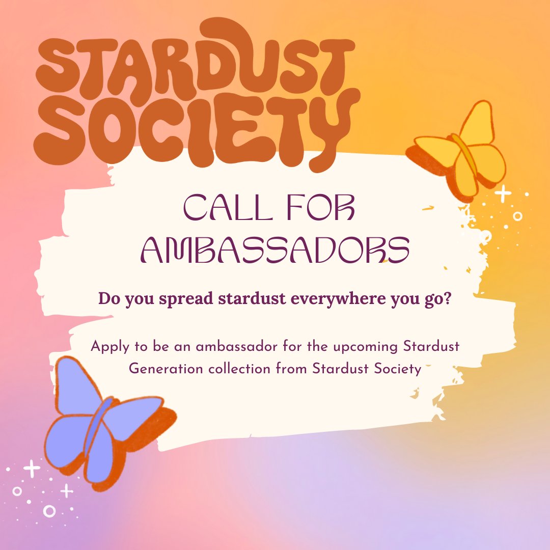 stardust7inc's tweet photo. ✨ Are you a dreamer? 💭 
Do you spread stardust everywhere you go? 

Then apply to be an ambassador for the upcoming Stardust Society 7777 collection Stardust Generation!

Apply here - https://t.co/DkfylHH36P https://t.co/IYXPTgFdaR