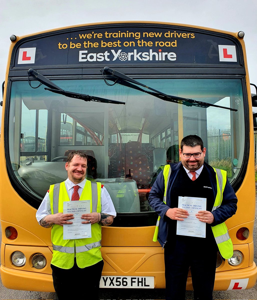 More excellent results as our trainees Richard and Byron pass their PCV practical driving tests. Great team work and an excellent well done to both of them, soon to be joining the <a href="/EYBuses/">East Yorkshire</a> driving teams in Scarborough and Elloughton! 👍