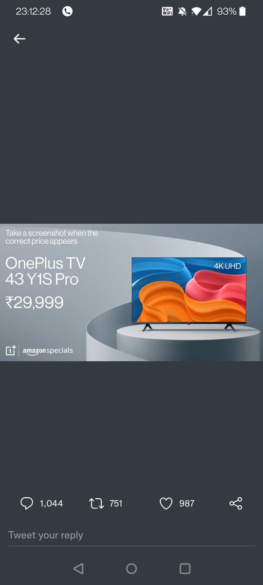 c_shamika's tweet photo. @amazonIN #OnePlusTV43Y1SProOnAmazon 
Such a Beauty! ❤️ https://t.co/hWMfrSTQMp
