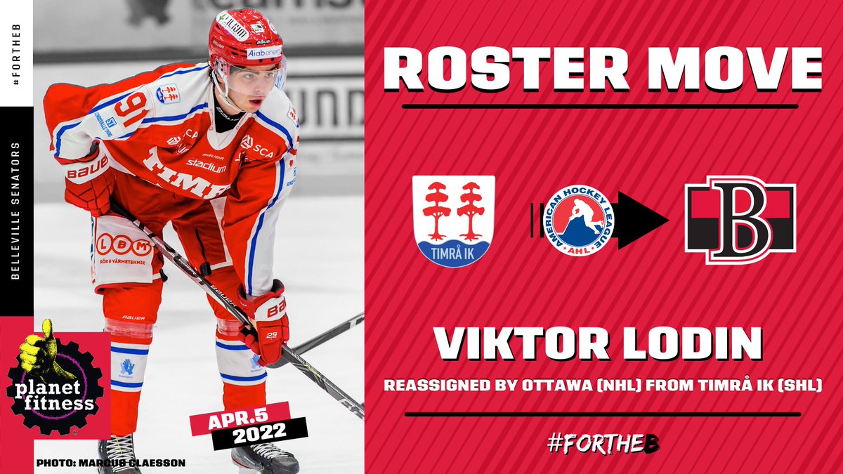 ROSTER UPDATE: The #Sens have reassigned F Viktor Lodin to the #BellevilleSens. The 22 year-old has notched 27 points (12 G + 15 A) in 44 games with Timrå (SHL) this season. #ForTheB