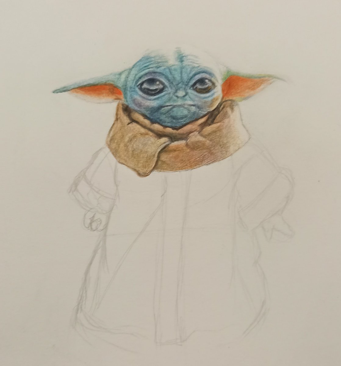Haciendo un grogu a lápiz de color #grogu #mandalorian #fabercastell #starwars #Pencildrawing #fanart