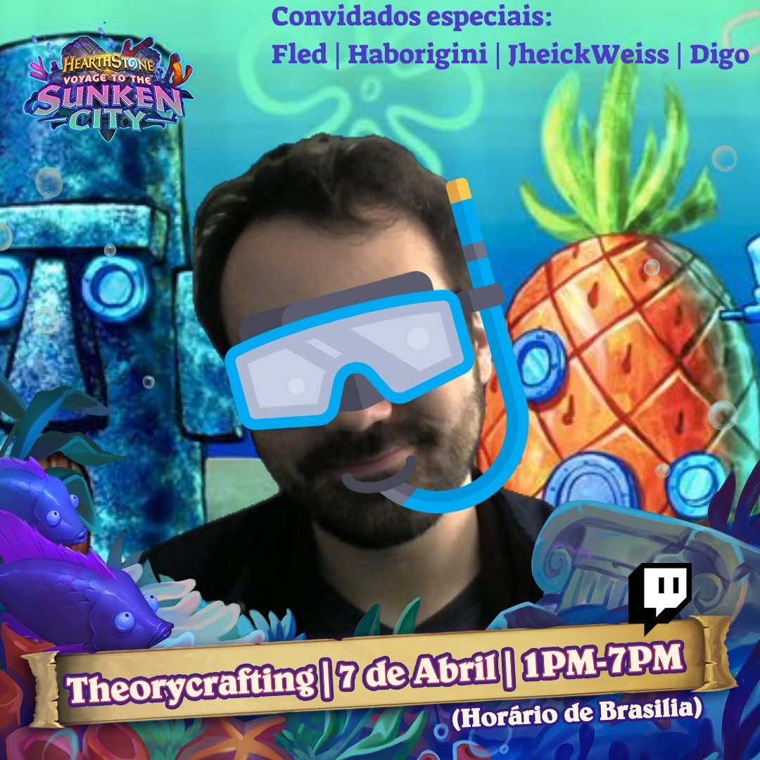 Amanhã mergulho de cabeça na Viagem à Cidade Submersa. Vamos jogar com as cartas novas e testar decks malucos. Vai rolar também um punhado de sorteio pro chat! Convidei <a href="/FledHS/">Davi Garcia</a>, <a href="/Haborigini/">Paulo Roberto</a>, @JheickWeissHS e <a href="/digobrenyHS/">digoHS</a> pra jogar um pouco com a gente! 🤪