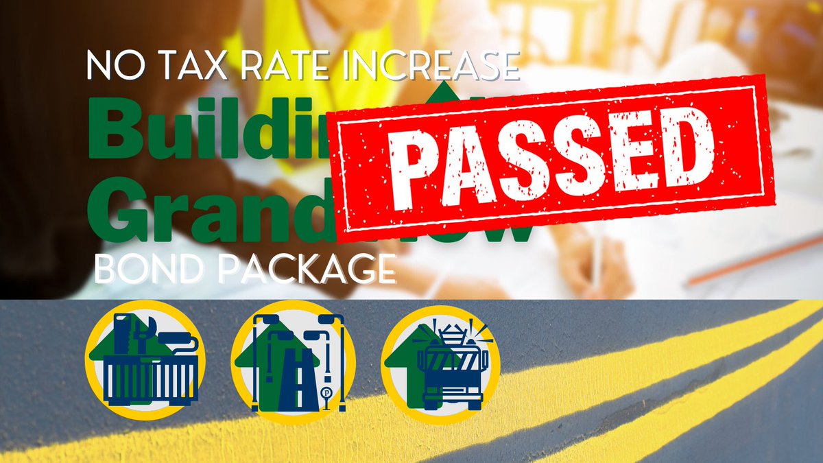 CityofGrandview's tweet photo. Thank you to voters for approving the $21 million bond package for citywide improvements. The response was overwhelming. Each question passed with more than 80% of the vote! Now it's time for us to get busy BUILDING UP GRANDVIEW. #grandview #buildingtomorrowscommunity https://t.co/LPAxeqx3nN