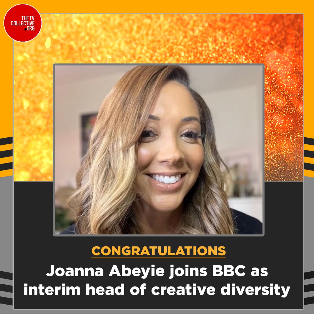 TheTVCollective's tweet photo. Congratulations to Joanna Abeyie [@Joanna_Abeyie] who joins the BBC as interim head of creative diversity! 👏👏👏
_
#congralations #bbc #diversity #industry #tv #TVC https://t.co/8BIkdZwpLg