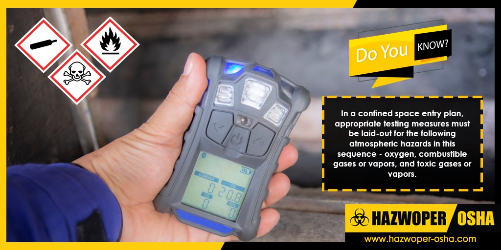 HazwoperOsha's tweet photo. #DoYouKnow
It is necessary to ensure appropriate testing measures are laid out to avoid atmospheric hazards within confined spaces! 
#StandUp4GrainSafety #GrainSafetyWeek #safetyatwork #safetymanagement #osha #confinedspacetraining https://t.co/RAjGxN5Njk