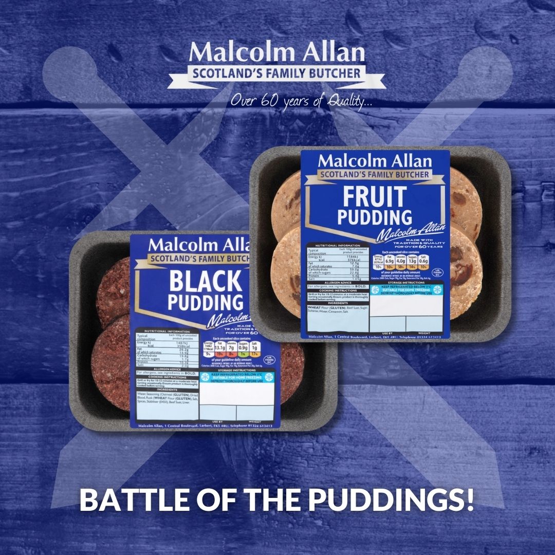 MalcoImAllan's tweet photo. It's time for #BattleOfThePuddings 🏴󠁧󠁢󠁳󠁣󠁴󠁿 ⚔️
Choose your breakfast fighter. Who will it be? 

#MalcolmAllan #BlackPudding #FruitPudding https://t.co/T1AfGhs9P3