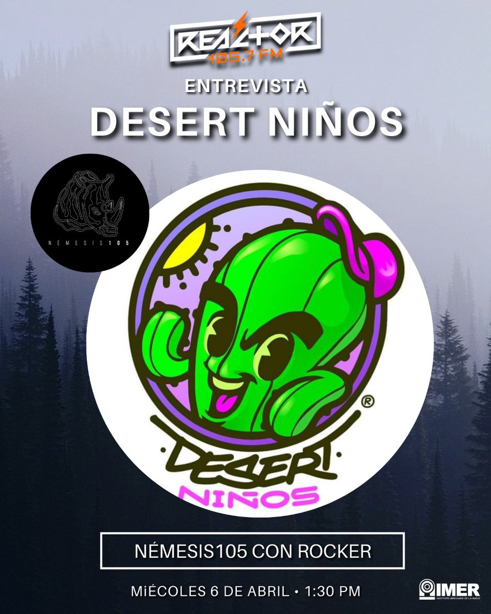 Reactor105's tweet photo. Prepárense para disfrutar de #Némesis105 a través de Reactor. No se pierdan este miércoles a @Rockerdrugo con las entrevistas que tendrá con @DesertNinos y a parte del staff de #LostVoice 🌵💿 https://t.co/ruS5CbnXHh