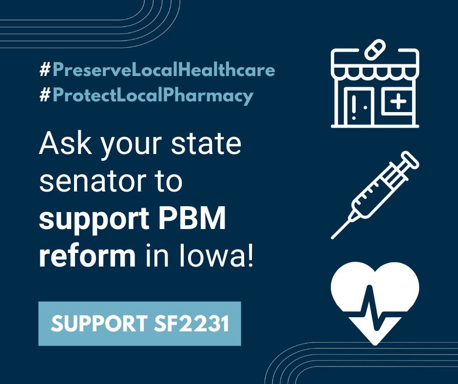 Attn Iowa Patients - Ask your state senator to support SF2231 to protect access to your local #pharmacy!  Our ability to serve you is directly impacted by the harmful practices of #PBMs. We need this bill to pass so we can keep serving our communities! bit.ly/3JaqiJl