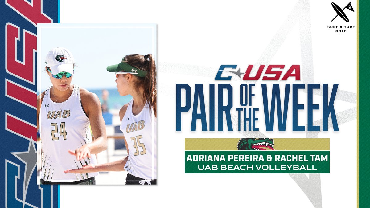 📢: Congratulations to <a href="/UAB_BVB/">UAB Beach Volleyball</a>’s Adriana Pereira and Rachel Tam, #CUSABVB Pair of the Week presented by @surfandturfgolf! 🏐

🏅1️⃣ | #TheCUSAWay