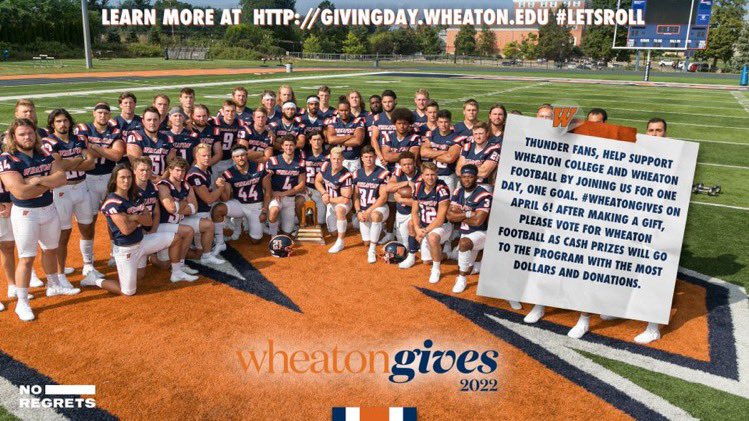 WheatonFB's tweet photo. Help @WheatonFB close the gap to win the top spot in amount raised and total donations! #LetsRoll

https://t.co/ow9LrjNZzF https://t.co/s9Es6S2pFV