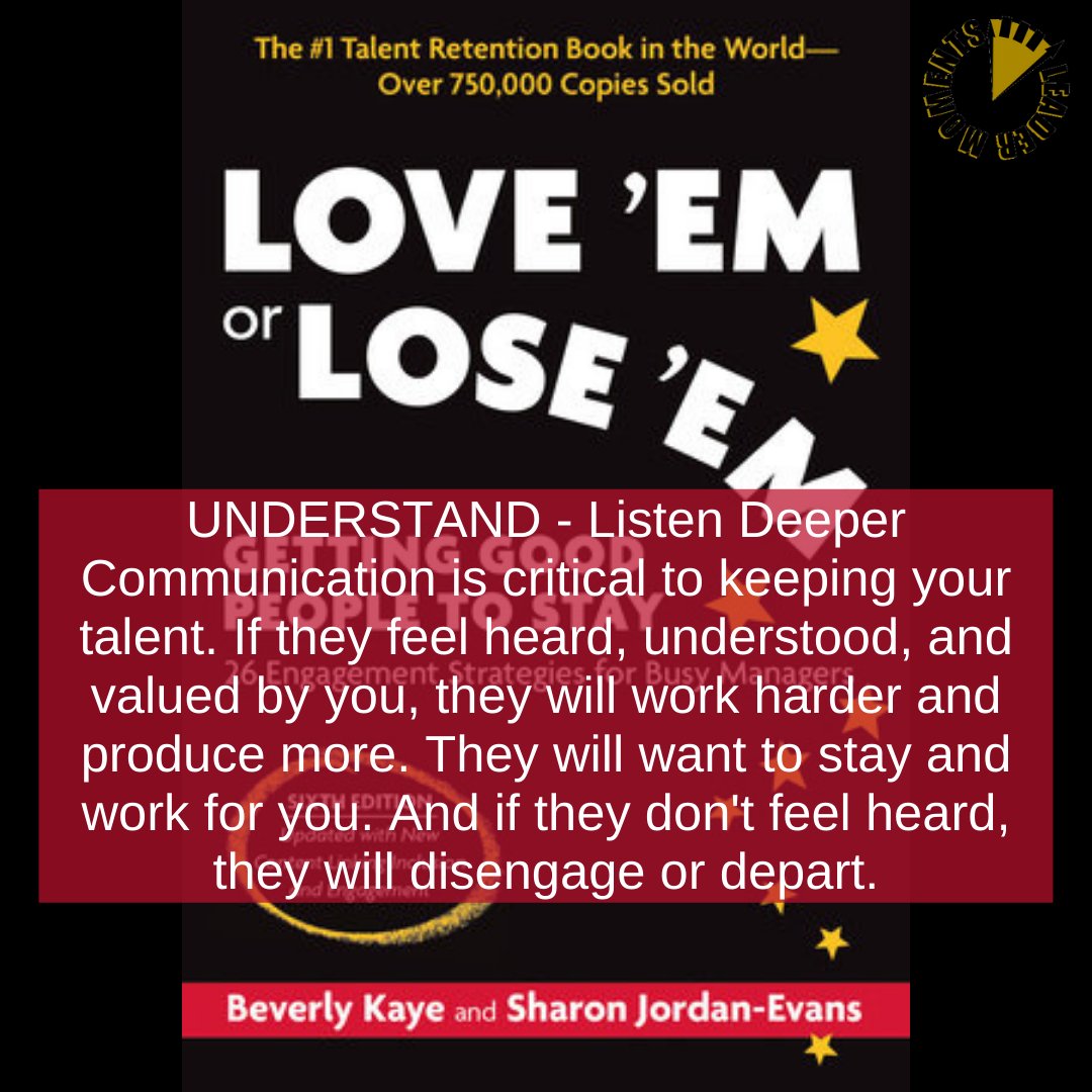 LeaderMoments's tweet photo. Note that good "communication" with your employees is making sure THEY feel heard, understood, and valued, not about your message. It's listening deeper. #loveemorloseem @BeverlyLKaye @sjordanevans 

#leadership #listening #communication #feelingunderstood #valued #feelingvalued https://t.co/oo7XNFJjwf