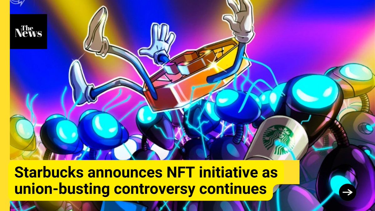 Starbucks announced plans to get into the NFT business, then fired a union leader the same day.
Read More : cointelegraph.com/news/starbucks…

#NFT #NFTs #nftnews #NFTMarketplace #NFTCommunity