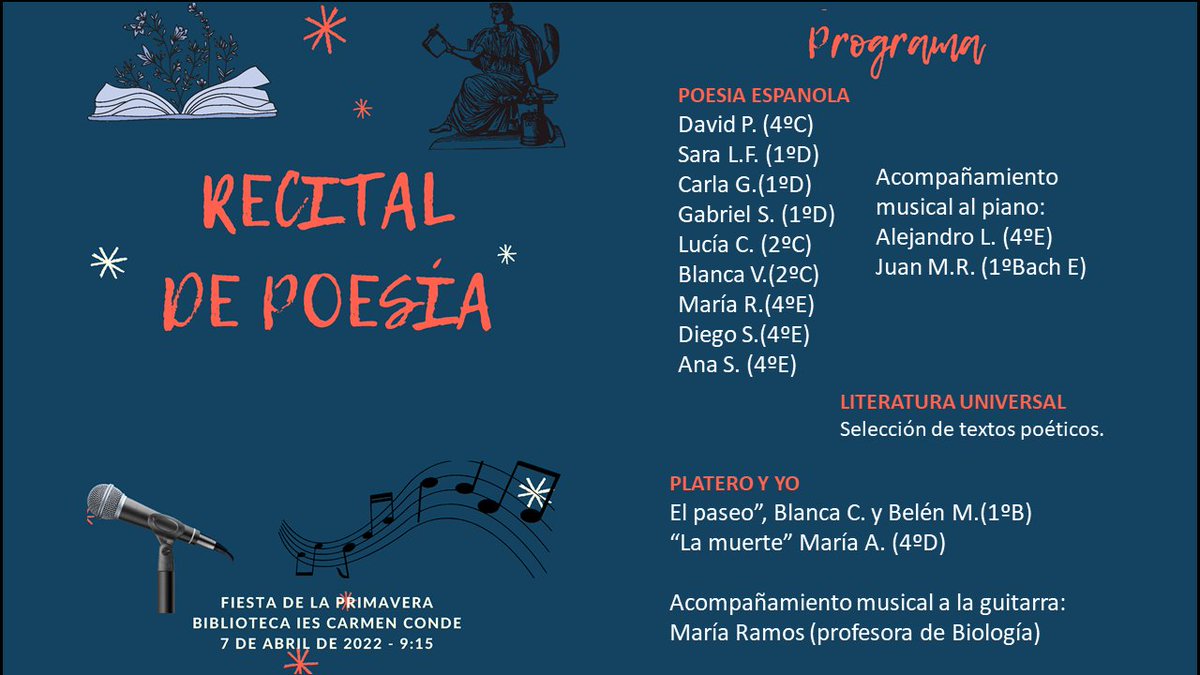 Mañana "fiesta de la primavera". Este es el programa. Ven!! <a href="/esteralon/">Ester Alonso</a> <a href="/Muni_vi/">CrisM V 🇪🇦🇺🇳🇪🇺</a> <a href="/marisafiba/">Marisa Fidalgo</a> <a href="/jdelauz/">José de la Uz</a> <a href="/Noegguerrero/">Noelia González</a> <a href="/jess_barrio/">Jesús Barrio</a> <a href="/Yisusteacher/">Jesús Rodado Delgado</a> <a href="/Ayto_Las_Rozas/">Ayuntamiento de Las Rozas</a> <a href="/APACarmenConde/">APA Carmen Conde</a> <a href="/carmendelengua/">Lengua_Carmen_Conde</a> @pbejtor <a href="/CirculoLasRozas/">Podemos Las Rozas</a> @Rozasjoven <a href="/Ayto_Las_Rozas/">Ayuntamiento de Las Rozas</a> <a href="/tristang1978/">tristan gonzalez</a>