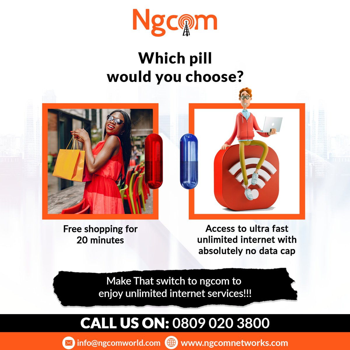 ngcom_net's tweet photo. It’s our Wednesday trivia!!
Let’s hear from you, which would you prefer?
RED PILL OR BLUE PILL? 😃
#ngcom #trivia #unlimitedinternet #bestinternetservicecompany #internetserviceprovider #unlimitedinternet #nodatacap #zerodatacap #QnA https://t.co/xDFnVhVUiP
