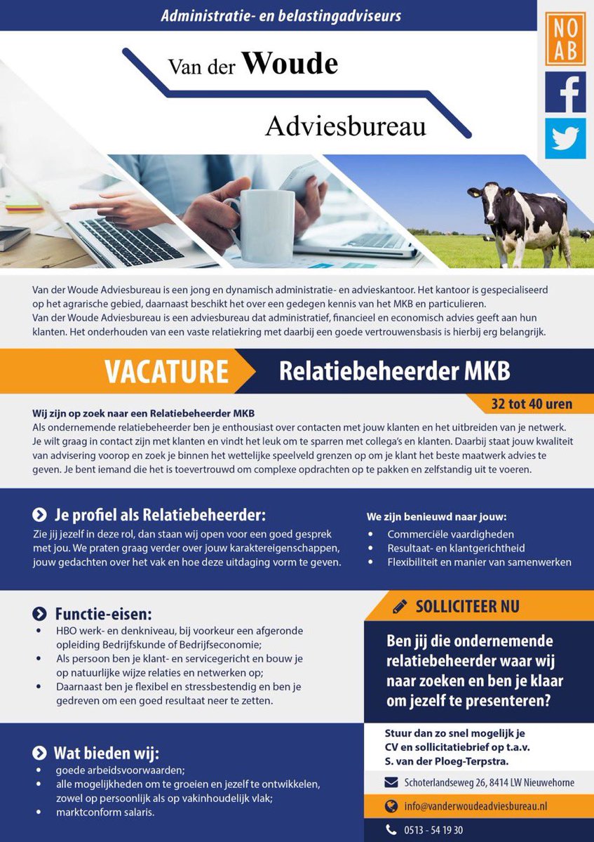 Van der Woude Adviesbureau

Ben je op zoek naar een baan als Relatiebeheerder MKB binnen een kleine, persoonlijke organisatie waarin je de ruimte krijgt jezelf te ontwikkelen? Dan ben je bij ons aan het juiste adres! 

#vacature #relatiebeheer #financielevacature #fiscaal