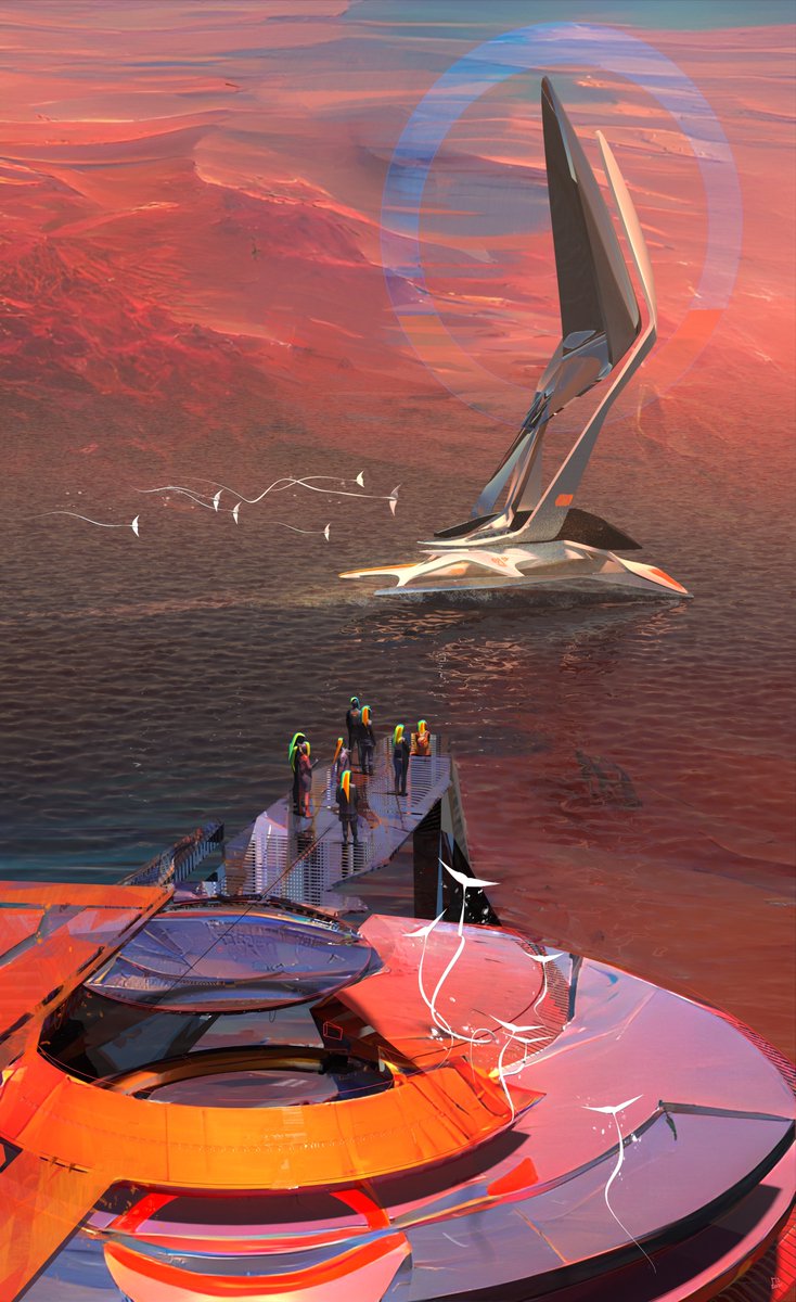 Swarmrider's tweet photo. Sailing the Aurorae Sinus
#occupymars #sailing #sailingboat
Another of Mike's #visual #dreams about #optimistic #future as part of the #metasketching #research
Made with #clipstudiopaint #gravitysketch #keyshot #wacom and a bit of the #hivemind #ai for the #ideation. https://t.co/6RE0QSkIP9