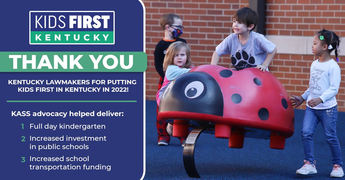 KidsFirst_KY's tweet photo. BREAKING NEWS: the Kentucky General Assembly recently passed the 2022 State Budget prioritizing public education and putting #KidsFirst! A BIG thank you to Kentucky superintendents, educators, administrators and families for your advocacy. 💪 https://t.co/47VdN7fWui