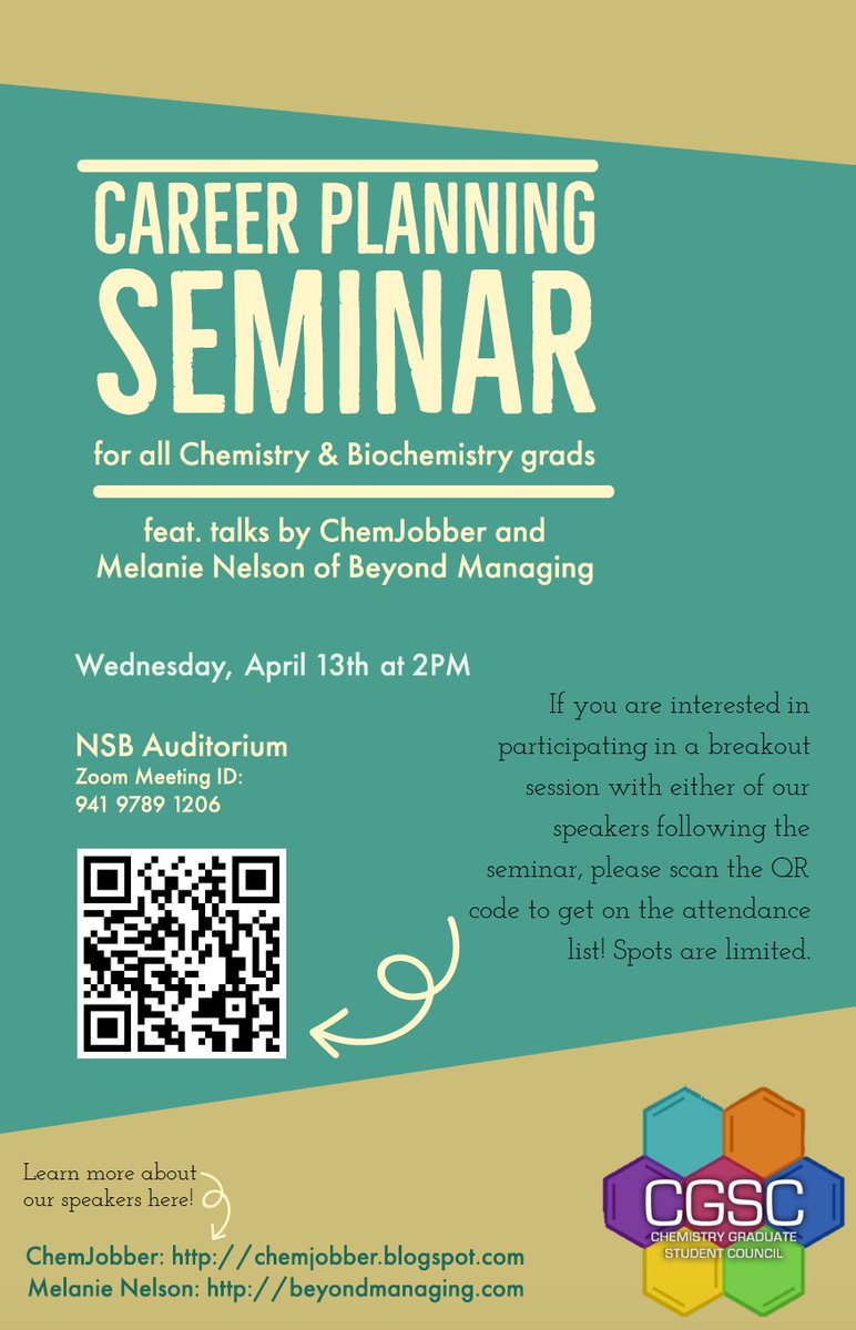 ElizabethMPorto's tweet photo. Excited for the CGSC seminar next week featuring talks by @Chemjobber and @melanie_nelson! @UCSDChemBiochem grads, you won't want to miss it! @UCSDPhySci https://t.co/RNwify2L4a