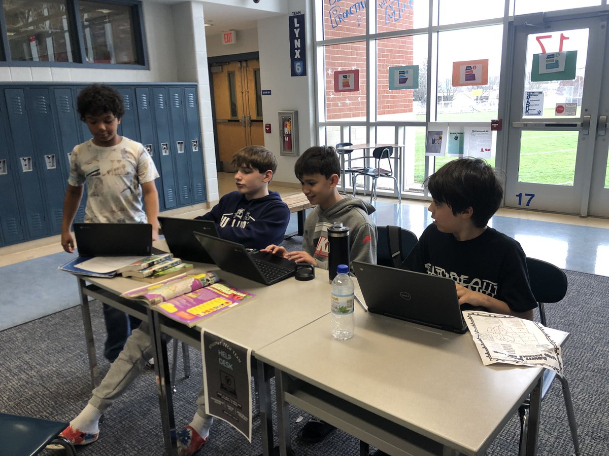Members of our Middle School Student Tech Team have setup a HelpDesk to help classmates and teacher with tech issues during Bulldog Block. <a href="/wyasdblue/">West York</a> @WYAMSPrincipal