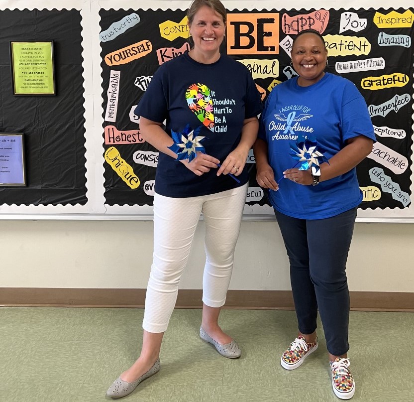 Broward Schools Foster Care program staff wearing blue in support of:
 #GREATCHILDHOODS #BLUE4BROWARDAWARE