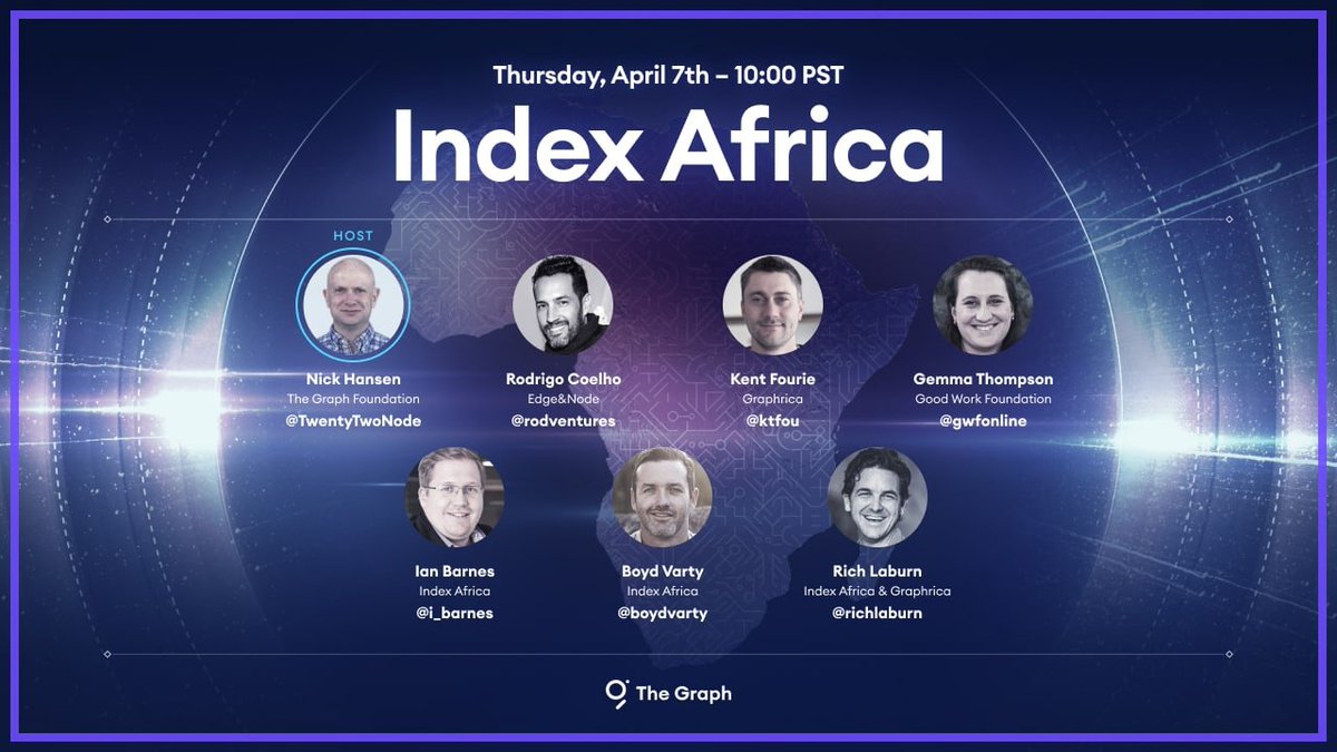 graphprotocol's tweet photo. Let's talk decentralized philanthropy, Index Africa, &amp; The Graph!

Join tomorrow at 10AM PST as @TwentyTwoNode hosts a Space joined by leaders @rodventures @richlaburn, @boydvarty, @i_barnes, @ktfou, &amp; @gwfonline 🎙

Set a reminder here: https://t.co/QjZ0DhLDfg https://t.co/DBQrVD59Rg