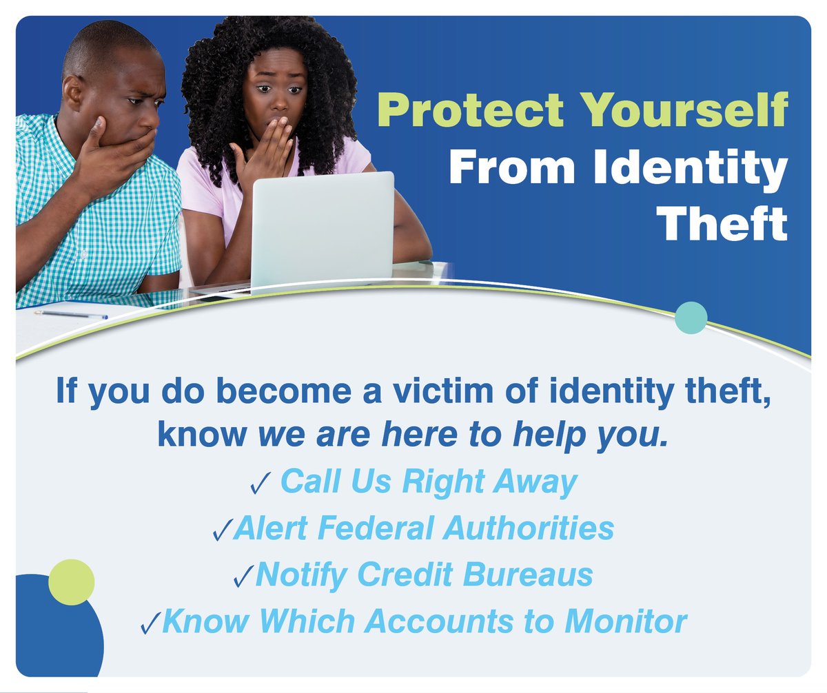 #WebsiteWednesday Protecting your personal data from fraud is getting more complicated every day. If you do become a victim of identity theft, know we are here to help you. westerlyccu.com/Resources/Stay…
#WCCU #IdentityTheftProtection #IdentityTheftPrevention #ProtectYourFinances