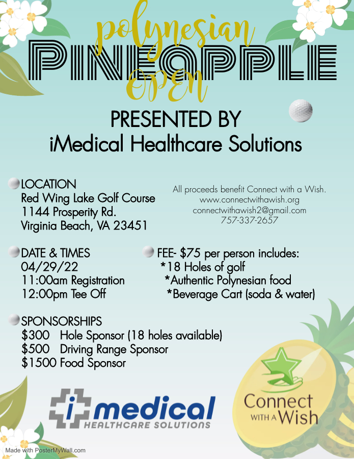 Join us in our FIRST ever golf open outing on April 29th! Registration is required. Please call our office 757-337-2657 to get more info and complete registration! Authentic Polynesian food will be served...YUM!
