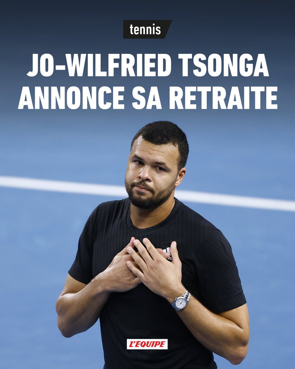 lequipe's tweet photo. Jo-Wilfried Tsonga prend sa retraite : « Mon corps n'est plus à la hauteur » https://t.co/kclgmcs92d https://t.co/CWpK9UacYV