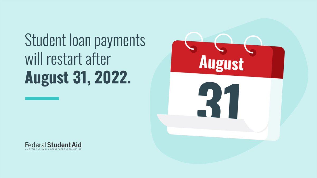FAFSA's tweet photo. ATTN: Due to the ongoing effects of the COVID-19 emergency, the payment pause and 0% interest rate have been extended through Aug. 31, 2022. https://t.co/EjdA37OW53