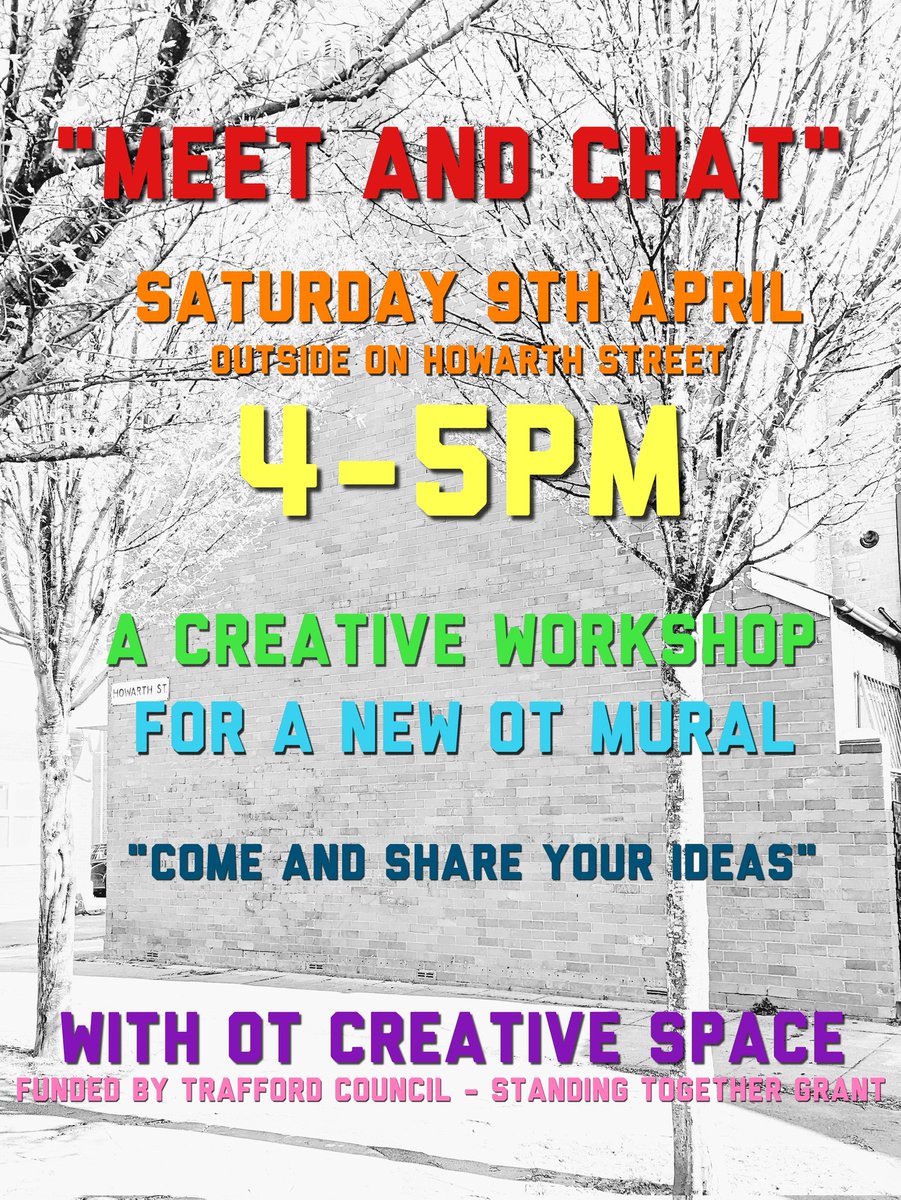 OTcreativespace's tweet photo. 3. Meet and chat about a new Mural for OT on Howarth Street, Saturday 9th 4-5pm
Come along and share your ideas and get involved!!! We want to hear from YOU!!!!
#newmural #OTarttrail #Ideas #Community #share #meetandchat https://t.co/yfDxC8mS0s