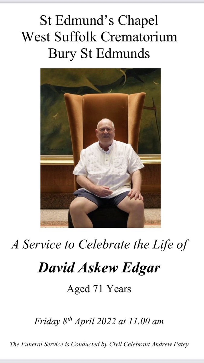 Dad passed away last week his funeral service will be this Friday 8th April in Bury St Edmunds (all welcome) there will be a link on line if you would like to view the service send me a DM.