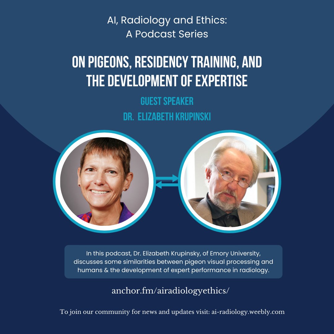 Thank you <a href="/EAKrup/">Elizabeth Krupinski</a> for a lively discussion on my AI, Radiology, and Ethics podcast series (anchor.fm/airadiologyeth…). You can enjoy a preview of our conversation here: anchor.fm/airadiologyeth… 
#AI #Radiology #AIEthics #EmoryEthics