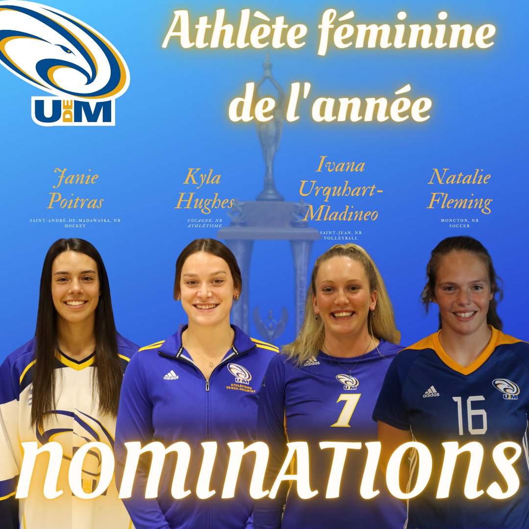 Les candidats au titre d'athlète féminine de l'année 2021-2022 des <a href="/aiglesbleus/">Aigles Bleus - Aigles Bleues</a>  de l'Université de Moncton. Le Gala des athlètes a lieu jeudi soir. 
@AUS_SUAe