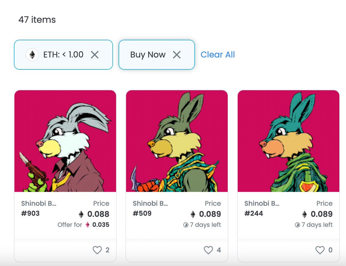 Only 47 Shinobi Bunnies for a 1 ETH floor! 👀

#nft #NFTCommunity