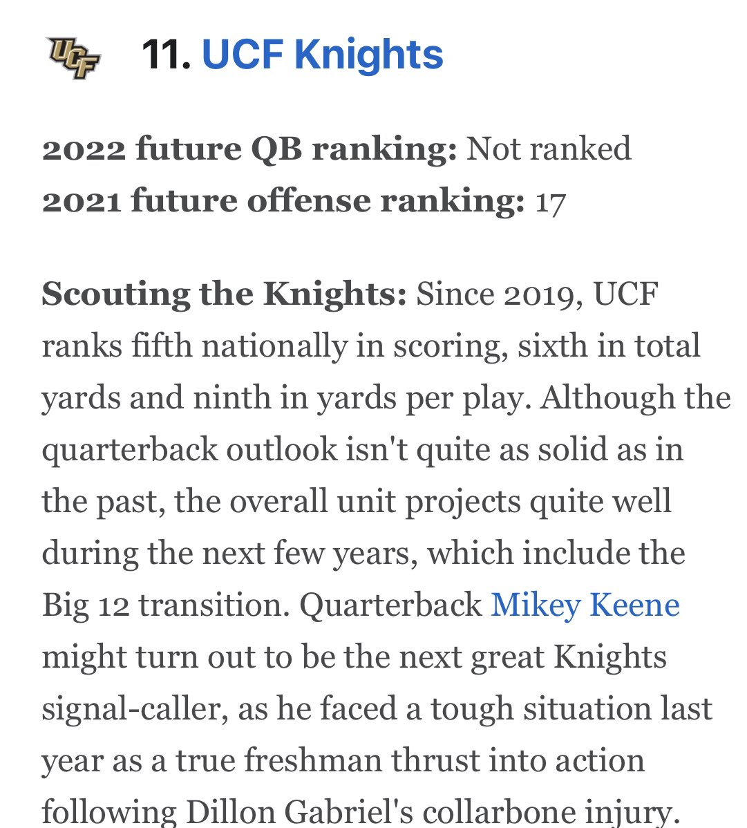 RT @SSN_UCF: College football's top 25 future offense power rankings

11. UCF 

Link: https://t.co/RjxKErhwgx https://t.co/MT4TQYDoaV