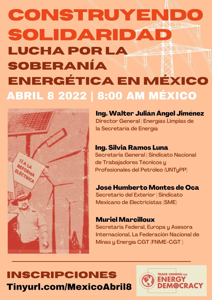 La iniciativa de Reforma Eléctrica es una disputa que  trasciende nuestras fronteras, la solidaridad es el camino de los pueblos, sindicatos, grupos sociales y comunidades para vencer, inscripción al evento 
#LaUntyppEnDefensadeaRE

#LaReformaElectricaVa