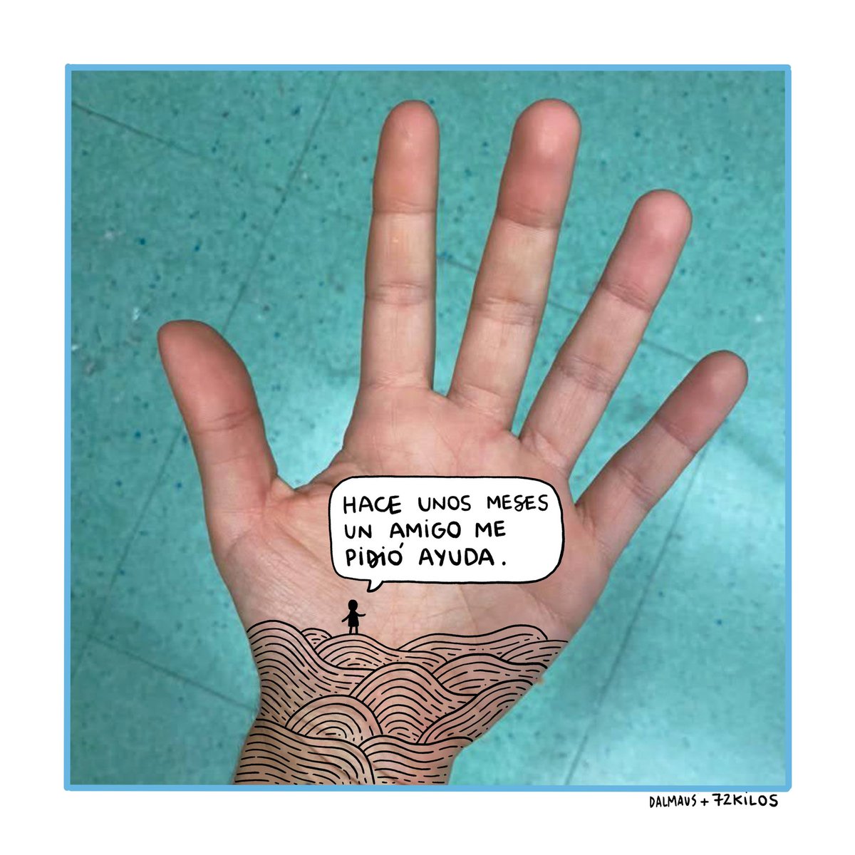 72kilos's tweet photo. Mi amigo @dalmaus ha dibujado el cuento MANO AMIGA con la ayuda de sus hermanos.

Cuando a su padre, @ildeoli , le diagnosticaron ELA, descubrieron que era una enfermedad que a día de hoy no tiene cura, pero que si sumamos miles y miles de manos, la encontraremos pronto. 

(1/3) https://t.co/wQbEaoFBXT