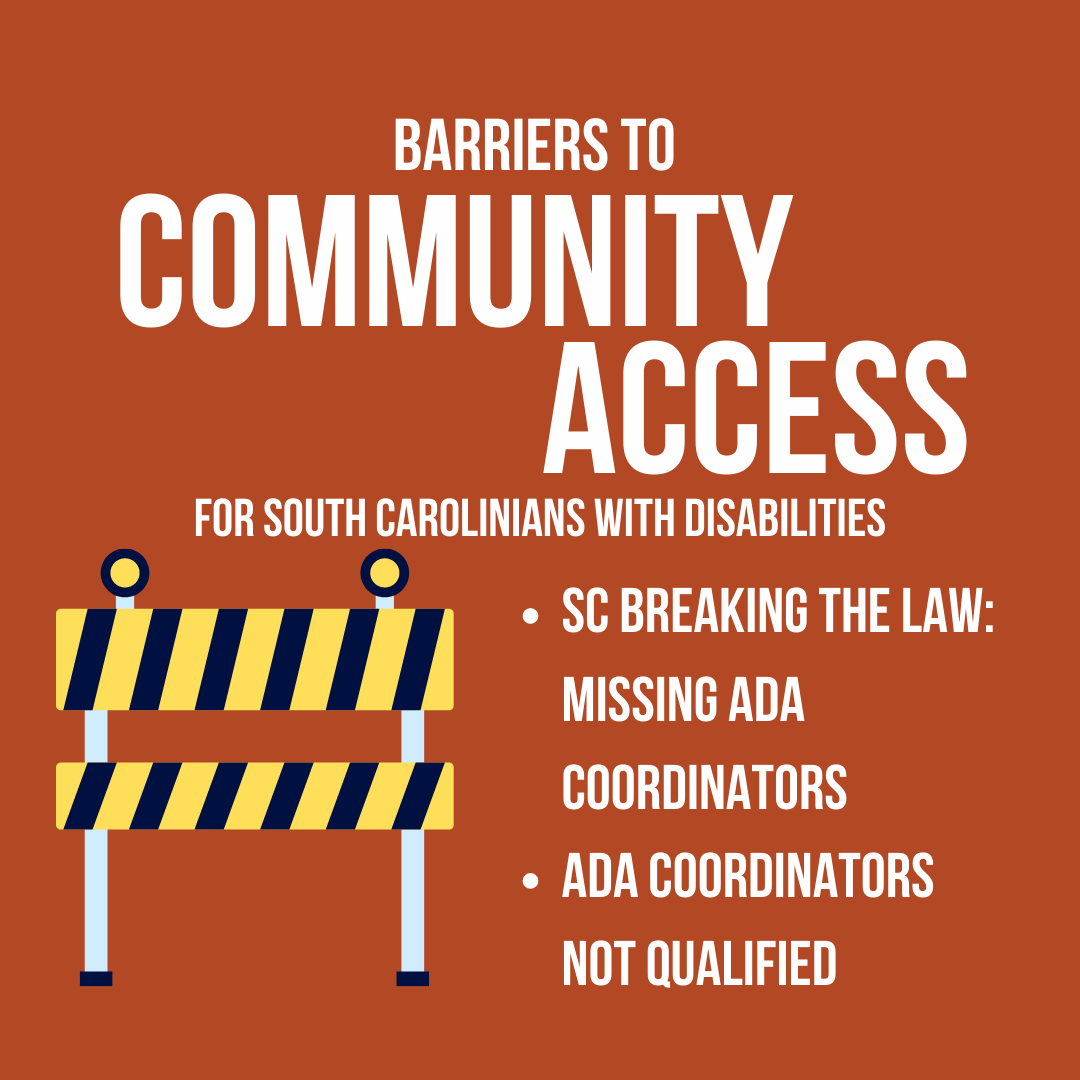 Able_SC's tweet photo. 1) SC is BREAKING THE LAW by not making sure that all state agencies have ADA coordinators. 
2)Many ADA coordinators in place are not qualified.
Good News? there are keys to unlocking these barriers: https://t.co/hVieD0JaLf 
#BarrierFreeSC #UnlockingBarriers #Disability https://t.co/zc1EB4xSLL