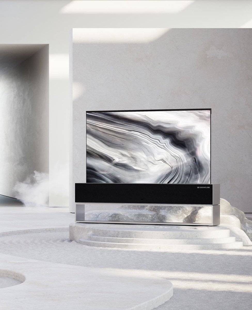 LGGulf's tweet photo. Marble, sand, granite, and other white-hued materials highlight the OLED R set in Line View, an objet that is the cumulation of cutting-edge new technology.
#lgsignature #oledr #rollabletv #lineview #fullview https://t.co/QF8YfX8LcP