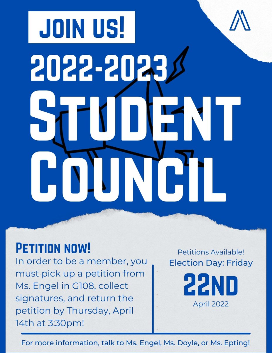 Interesting in joining STUCO next year? Pick up a petition from Ms. Engel in G108!
