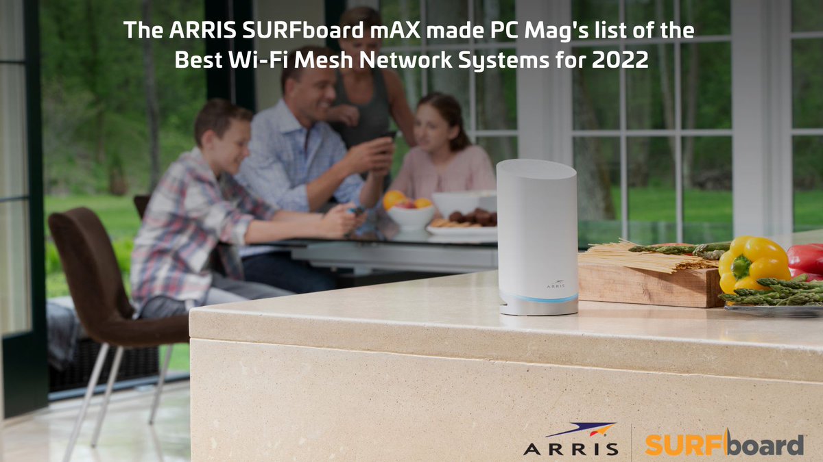 ARRIS's tweet photo. On this #WIFIWednesday, we want to thank #PCMag for naming our #SURFboardmAX one of the best #wifi mesh network systems for 2022. Click here to learn more. https://t.co/SX8W4pjga3 #arrissurfboard #arris #homenetwork https://t.co/tHaBnjHKk1