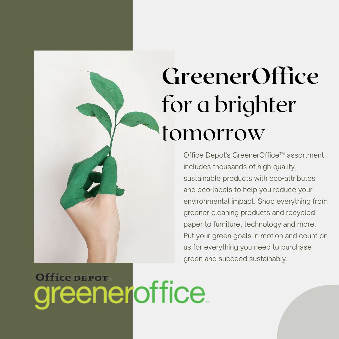 This month we are celebrating Earth Day by focusing on our vendor partner's "green initiatives"! GreenerOffice by <a href="/officedepot/">Office Depot</a> is one of them...⠀⠀⠀⠀⠀⠀⠀⠀⠀
⠀⠀⠀⠀⠀⠀⠀⠀⠀
Office Depot's GreenerOffice™ assortment includes thousands of high-quality, s