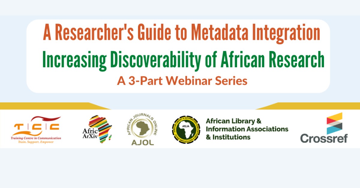 CrossrefOrg's tweet photo. We're looking forward to collaborating with @tccafrica @AJOLinfo @AfricArxiv @AfLIACon in a 3-part webinar series to increase awareness of supporting discoverability in #Africa thru #metadata &amp; integrations w/ scholarly research tools &amp; systems. Join us, https://t.co/2LAKzMRPm8 https://t.co/aOXWmxv9ex