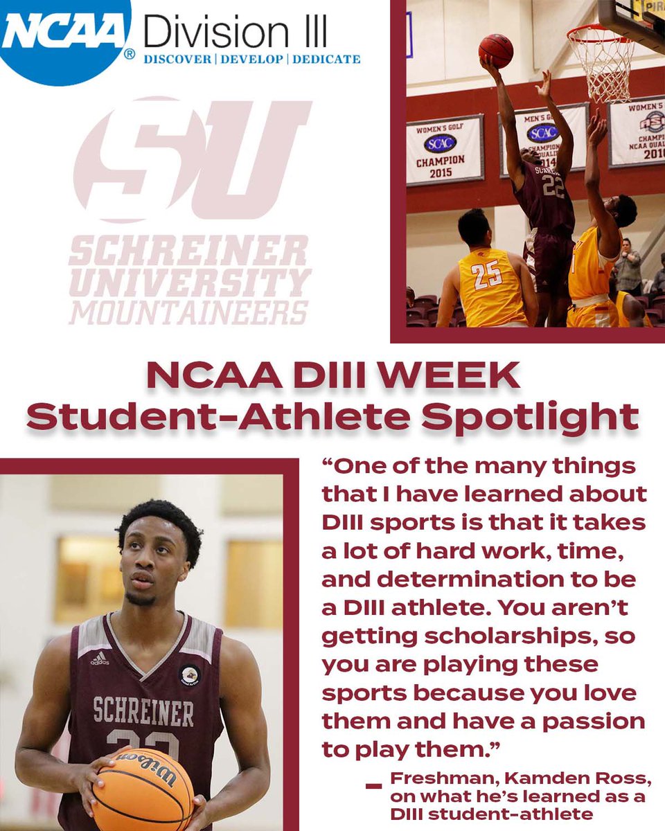#D3Week | Hear from freshman, Kamden Ross, on what he’s learned as a D3 student-athlete!
<a href="/NCAADIII/">NCAA Division III</a> 
<a href="/SCAC_Sports/">SCAC</a> 
<a href="/SchreinerMBB/">SU Men's Basketball</a> 

#GoNeers | #D3Week