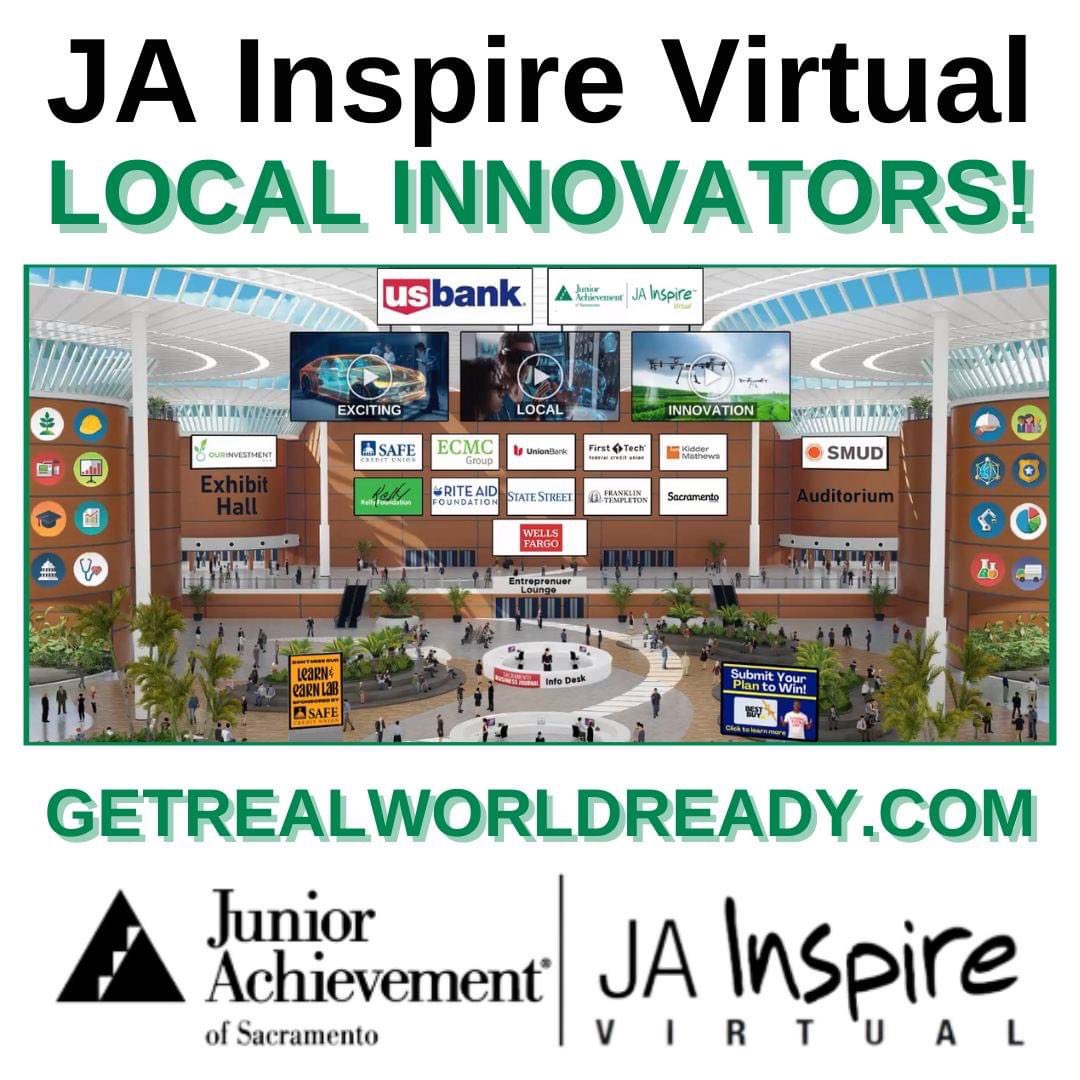 SacramentoJA's tweet image. JA Inspire Virtual features LOCAL INNOVATORS from across the job board who will motivate students to pursue careers in cutting edge fields. Visit GetRealWorldReady.com to learn more today! #JuniorAchievement #JASAC #JAInspireVirtual #SacramentoInspires #SacramentoProud