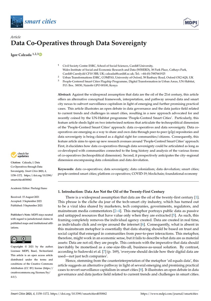 ICalzada's tweet photo. '#DataCooperatives through #DataSovereignty' 

https://t.co/odFuFBaN3f

published v @MDPISmartCities
indexed v @Scopus #ESCI

#Metrics in 7 months

👀Views: 3662/1868
🔖#Citations: 4
📈@altmetric: 30

#DataColonialism #DataDevolution #PlatformCooperatives #COVID19 #Blockchain https://t.co/S71Ce0fR8t