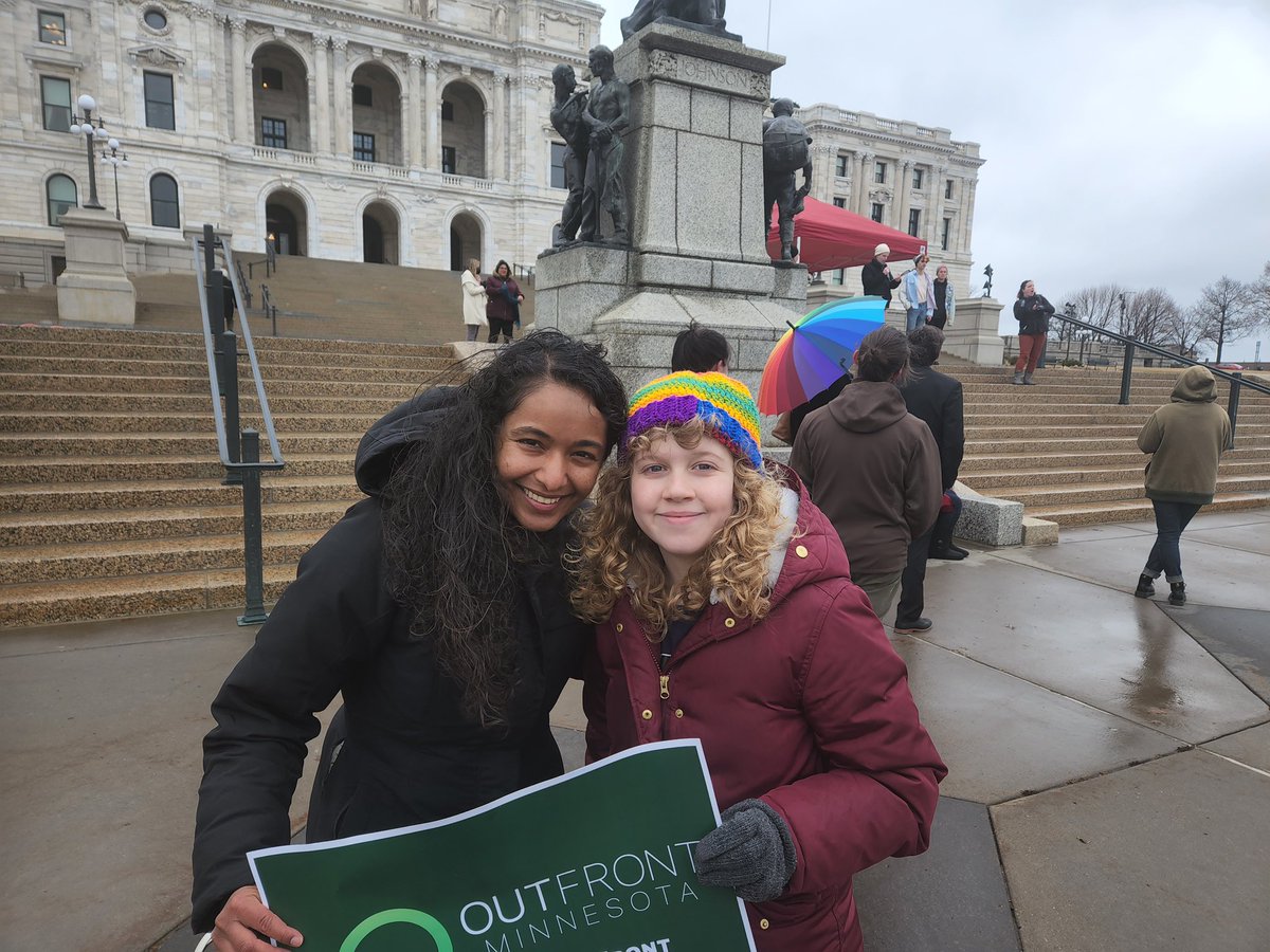 saraswati_mn's tweet photo. I was excited to meet this kiddo who confidently gave an impressive speech at the Capitol for LGBTQ+ Lobby Day. Our future will brighter! #outfrontmn #BeBoldLiveOutFront https://t.co/H1Mv4P3ODW